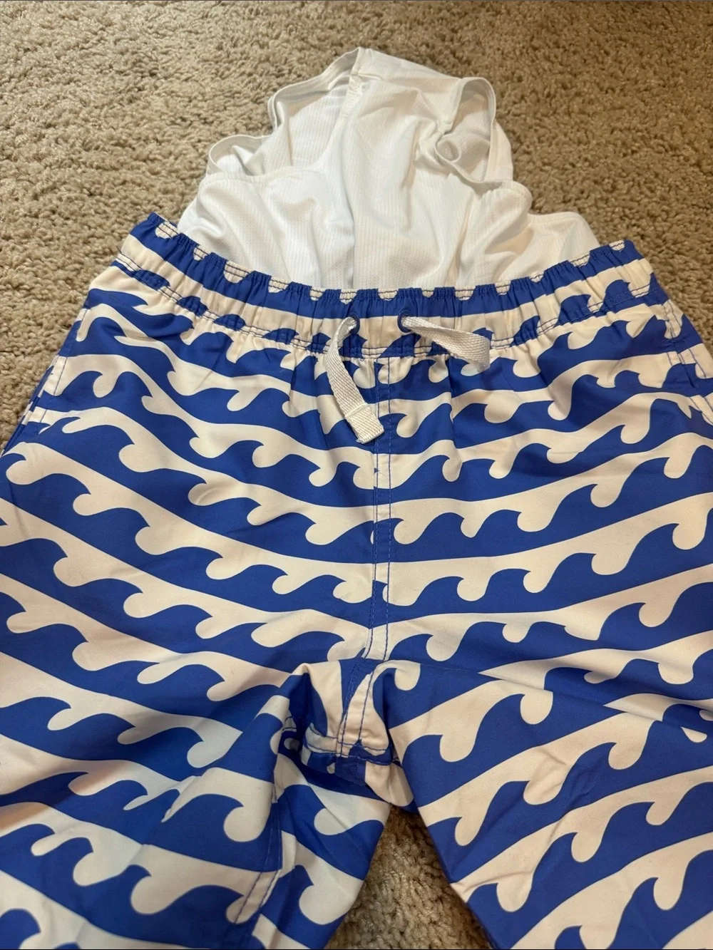 NWOT Hanna Andersson Blue and White Wave-Print Swim Shorts